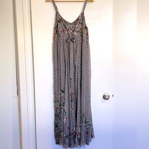 NWT Johnny Was Silk Chiffon Maxi Dress Grey Floral Size Small